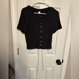 Crop top rhinestone lace up top